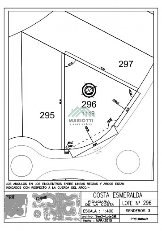 EN VENTA - COSTA ESMERALDA - BARRIO SENDEROS 3 - 1119 M2 CON 49 METROS DE FRENTE
